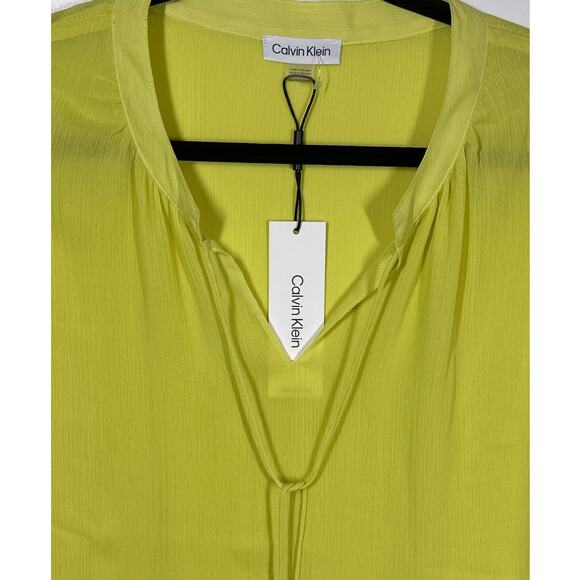 Calvin Klein Cap Sleeve Bright Yellow Cut Out Tie Blouse Top 2X Business Casual - Picture 3 of 16